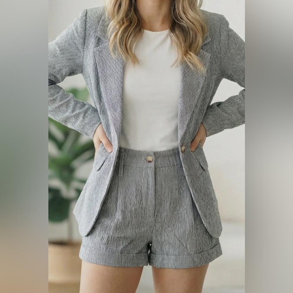 Gray Textured High-Waist Women's Shorts